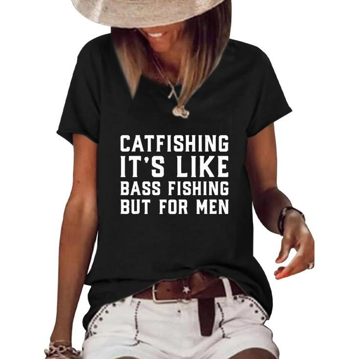 Catfishing Its Like Bass Fishing For Fishing Graphic Design Printed Casual Daily Basic Women's Short Sleeve Loose T-shirt