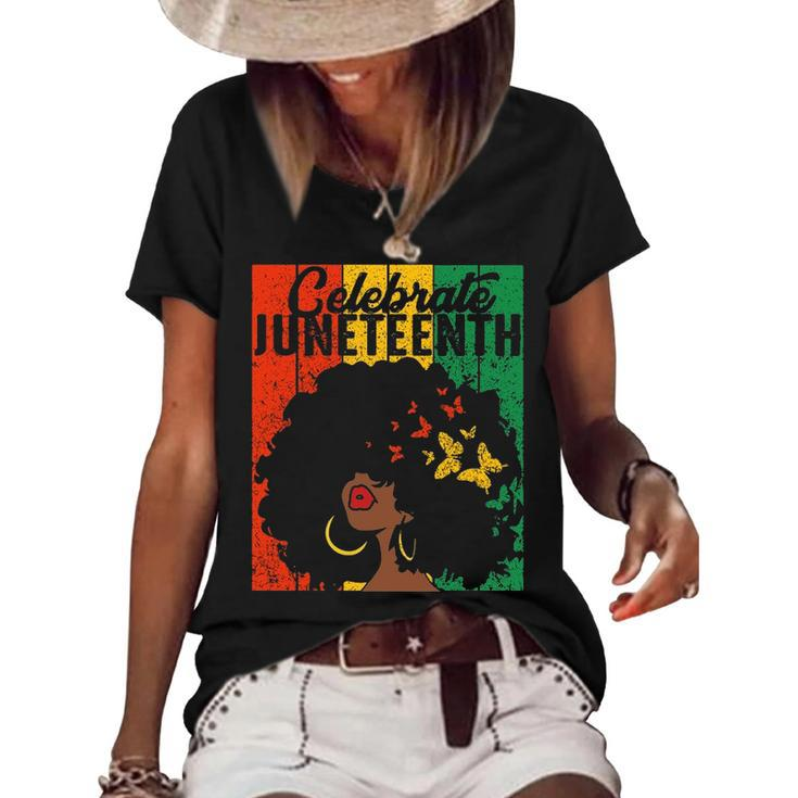 Celebrate Juneteenth Retro African Colors Womens Women's Short Sleeve Loose T-shirt