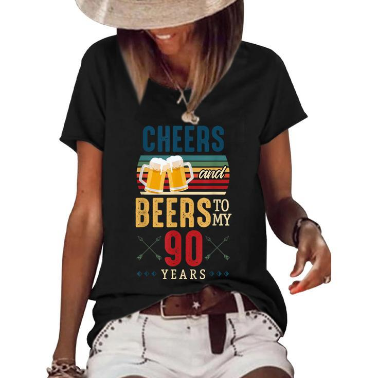 Cheers And Beers To My 90 Years 90Th Birthday  Women's Short Sleeve Loose T-shirt