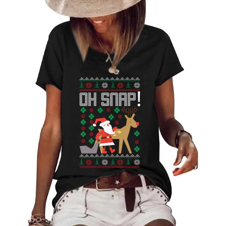 Christmas Oh Snap Santa With Reindeer Ugly Christmas Sweater Graphic Design Printed Casual Daily Basic Women's Short Sleeve Loose T-shirt