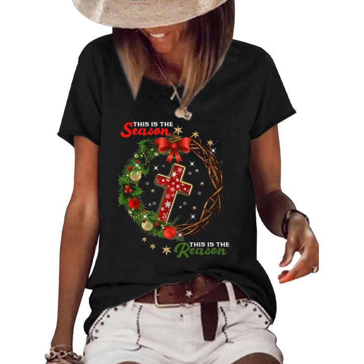 Christmas Wreath This Is The Season This Is The Reason-Jesus Women's Short Sleeve Loose T-shirt