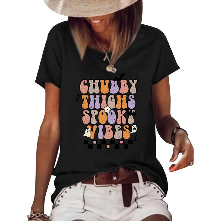 Chubby Thights And Spooky Vibes Halloween Groovy Women's Short Sleeve Loose T-shirt