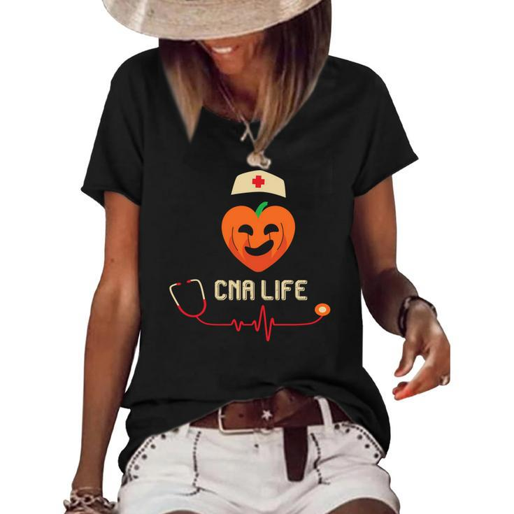 Cna Life Nurse Heartbeat Job Fall Pumpkin Women's Short Sleeve Loose T-shirt