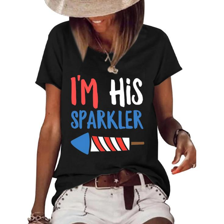 Couples Matching 4Th Of July - Im His Sparkler Women's Short Sleeve Loose T-shirt