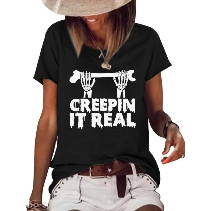 Creep It Real Skeleton Funny Halloween Women's Short Sleeve Loose T-shirt