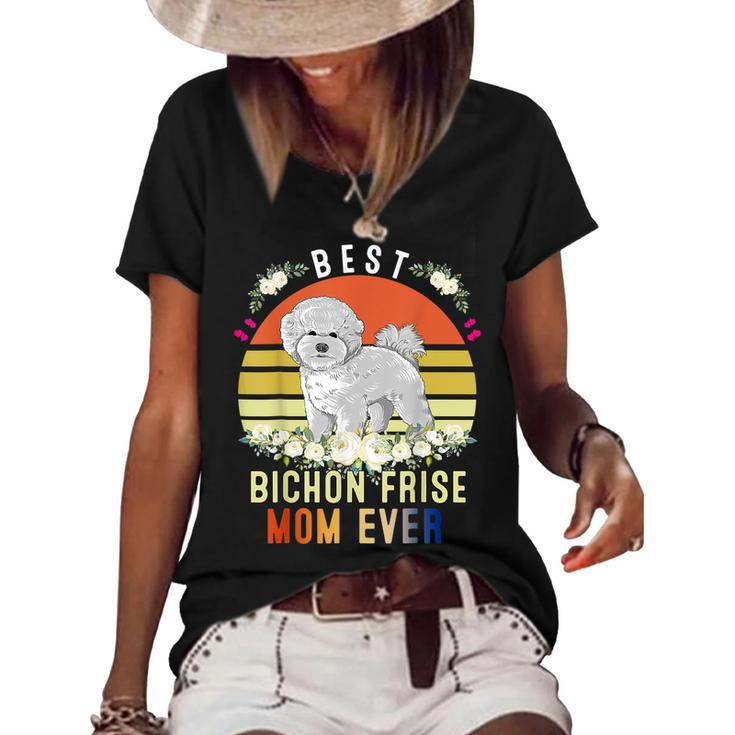 Cute Best Bichon Frise Mom Ever Retro Vintage Puppy Lover Women's Short Sleeve Loose T-shirt