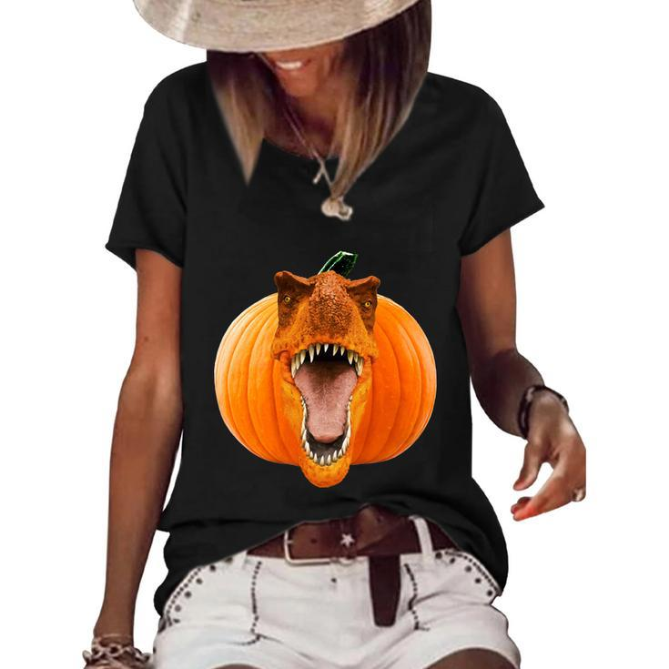 Cute Halloween Funny Halloween Day Trex Pumpkin Face Graphic Design Printed Casual Daily Basic Women's Short Sleeve Loose T-shirt