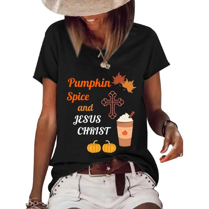 Cute Pumpkin Spice And Jesus Christ Fall Design  Graphic Design Printed Casual Daily Basic V2 Women's Short Sleeve Loose T-shirt