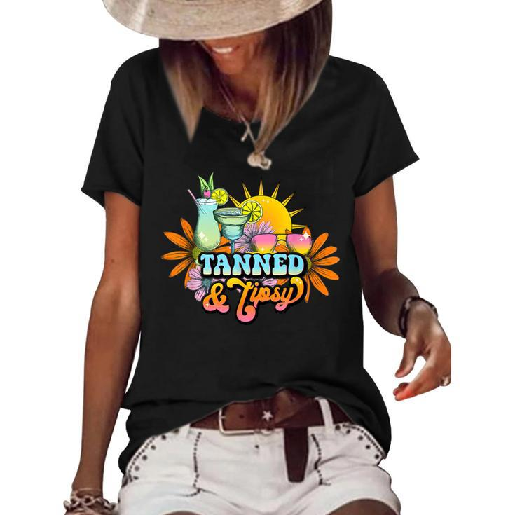 Cute Summer Tanned And Tipsy Funny Salty Beaches Girls Trip  V2 Women's Short Sleeve Loose T-shirt