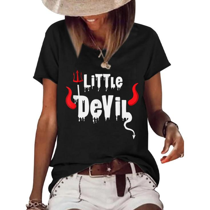 Cute Toddler Kids Little Devil Halloween Trick Or Treat  Women's Short Sleeve Loose T-shirt