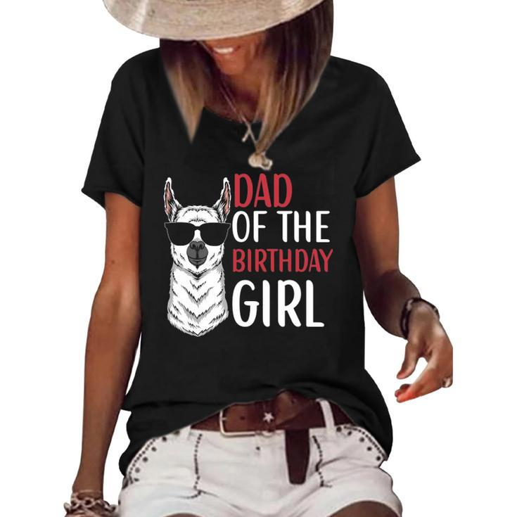Dad Of The Birthday Girl Matching Birthday Outfit Llama Women's Short Sleeve Loose T-shirt