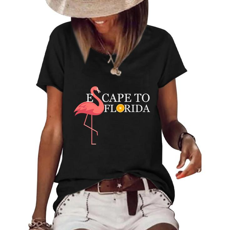 Desantis Escape To Florida Flamingo Orange Cute Gift Women's Short Sleeve Loose T-shirt