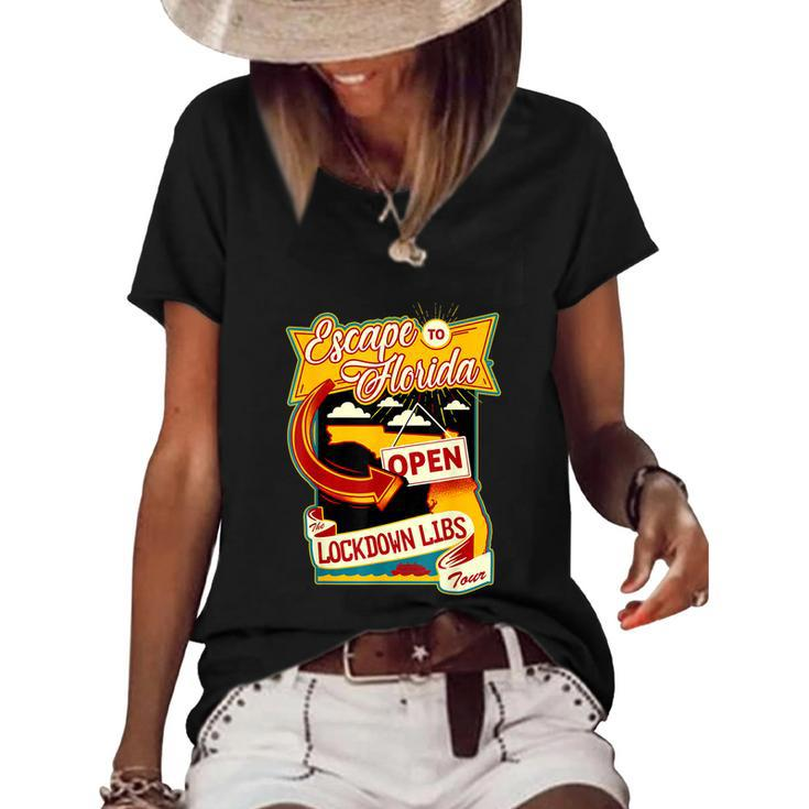Desantis Escape To Florida The Lockdown Libs Both Sides Gift Women's Short Sleeve Loose T-shirt
