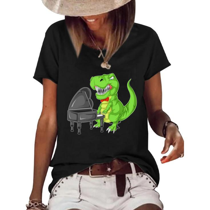 Dinosaur Piano Women's Short Sleeve Loose T-shirt