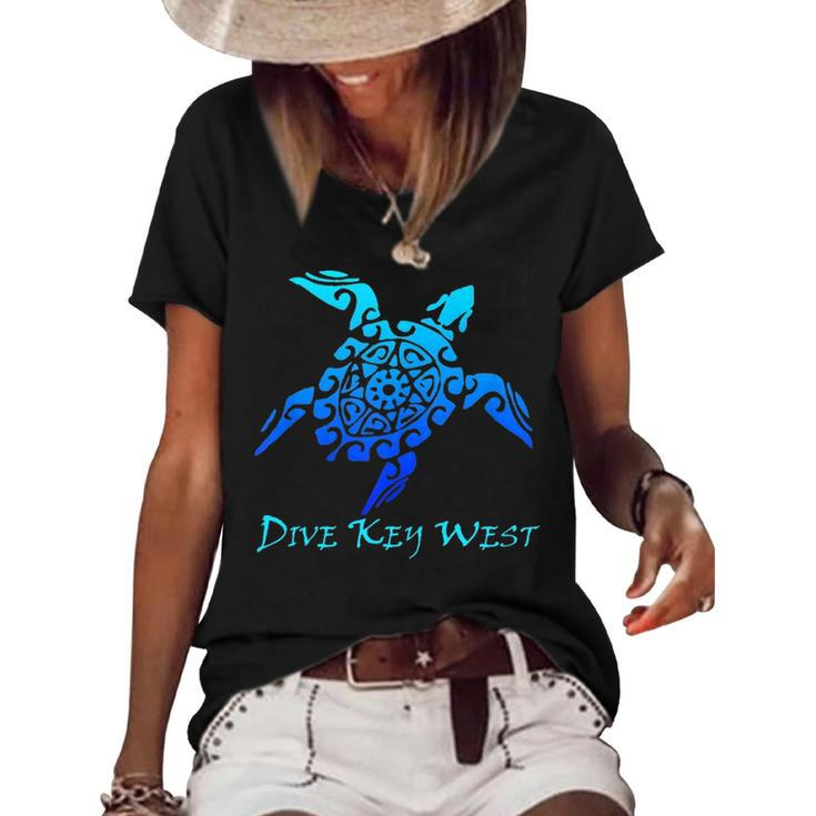 Dive Key West Vintage Tribal Turtle Scuba Vacation Gift  Women's Short Sleeve Loose T-shirt