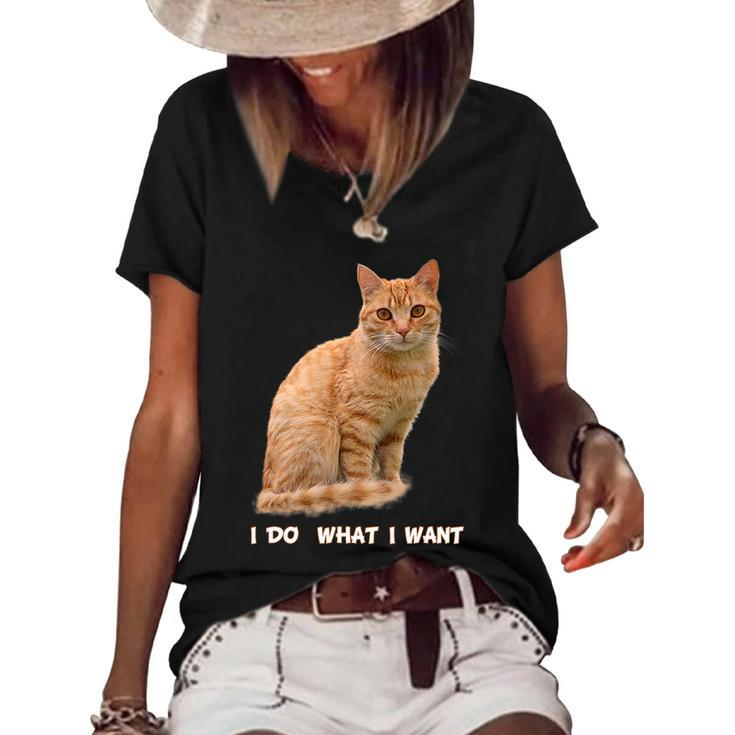 Do What I Want Funny Orange Tabby Cat Lovers Gifts Women's Short Sleeve Loose T-shirt