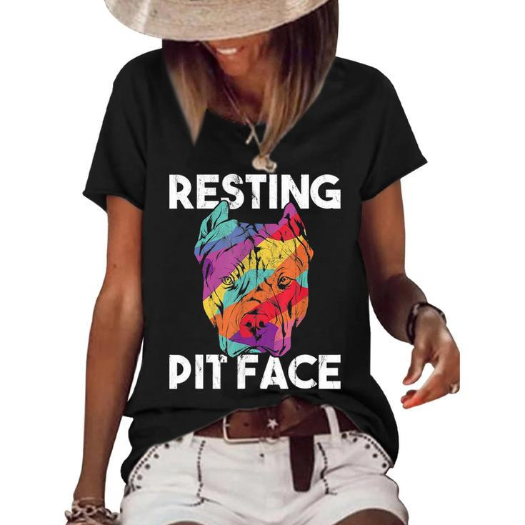 Dog Pitbull Resting Pit Face Vintage  Women's Short Sleeve Loose T-shirt