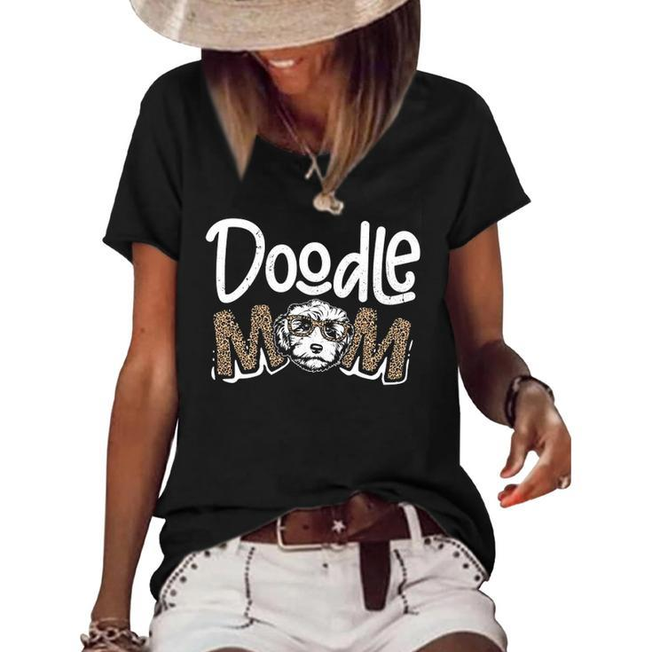Doodle Mom Leopard Goldendoodle Mothers Day Mom Women Gifts Women's Short Sleeve Loose T-shirt