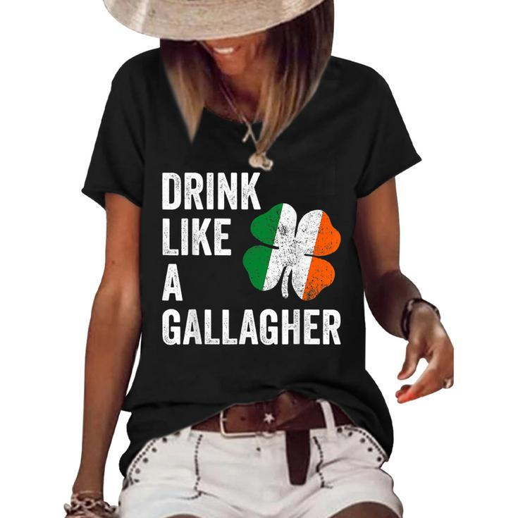 Drink Like A Gallagher St Patricks Day Beer  Drinking  Women's Short Sleeve Loose T-shirt