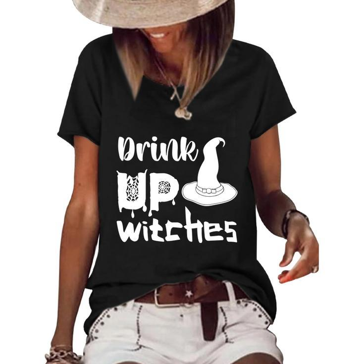 Drink Up Witches Witch Hat Halloween Quote Women's Short Sleeve Loose T-shirt