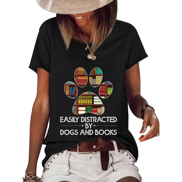 Easily Distracted By Dogs And Books Graphic Design Printed Casual Daily Basic Women's Short Sleeve Loose T-shirt