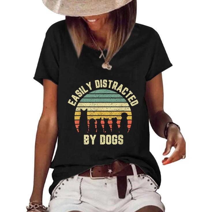 Easily Distracted By Dogs Shirt Funny Dog Dog Lover Graphic Design Printed Casual Daily Basic Women's Short Sleeve Loose T-shirt