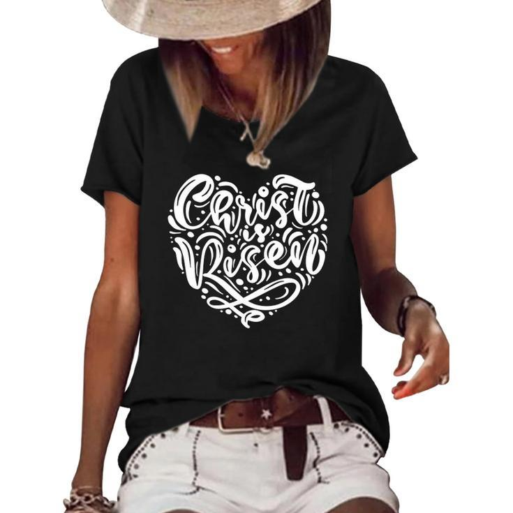 Easter Christian Christ Is Risen Cross Heart Women's Short Sleeve Loose T-shirt