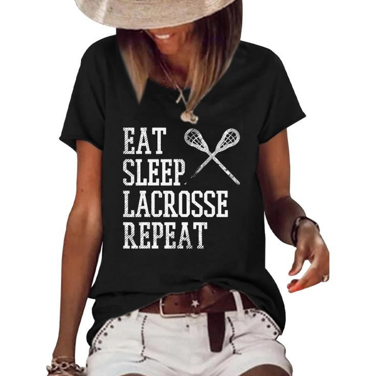 Eat Sleep Lacrosse Repeat Funny Lax Player Men Women Kids Women's Short Sleeve Loose T-shirt