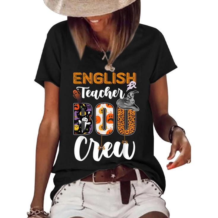 English Teacher Boo Crew Funny Halloween Matching Costume  Women's Short Sleeve Loose T-shirt