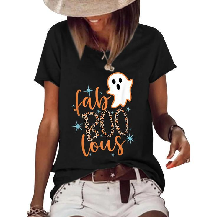 Faboolous Leopard Fabulous Boos Autumn Pumpkin Halloween  Women's Short Sleeve Loose T-shirt