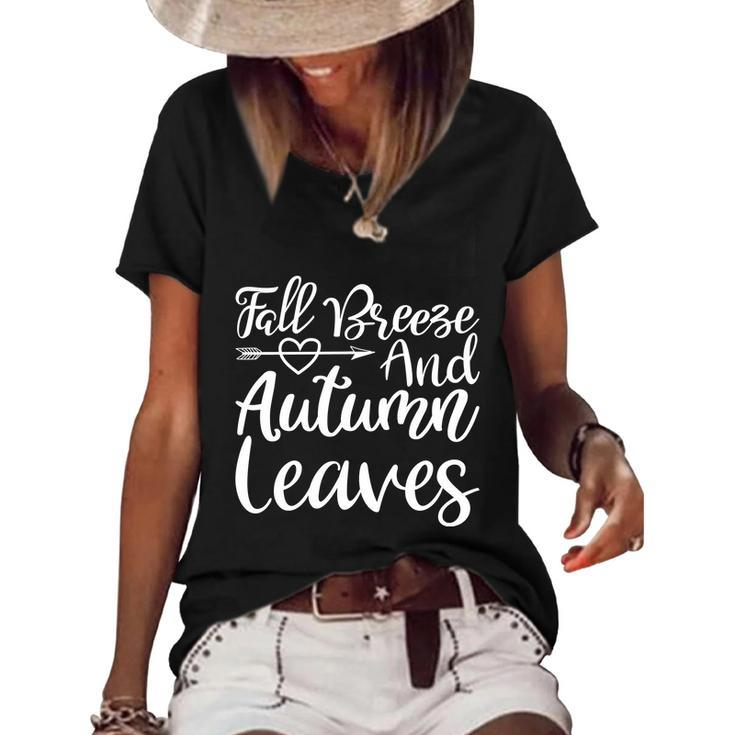 Fall Breese And Autumn Leaves Halloween Quote Graphic Design Printed Casual Daily Basic Women's Short Sleeve Loose T-shirt