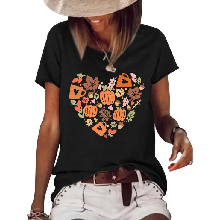 Fall Retro Season Flowers Heart Things Women's Short Sleeve Loose T-shirt