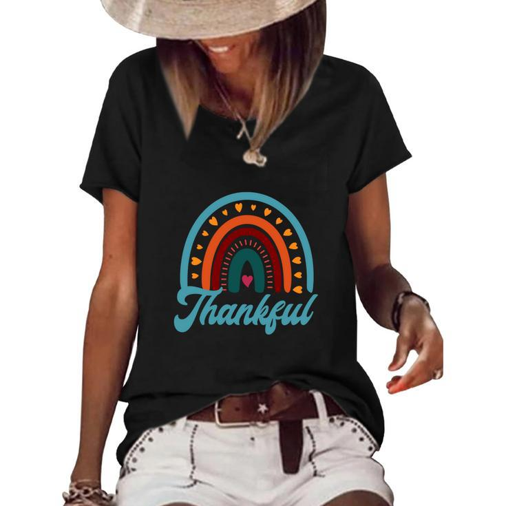 Fall Thankful Rainbow Lovers Autumn Season Women's Short Sleeve Loose T-shirt
