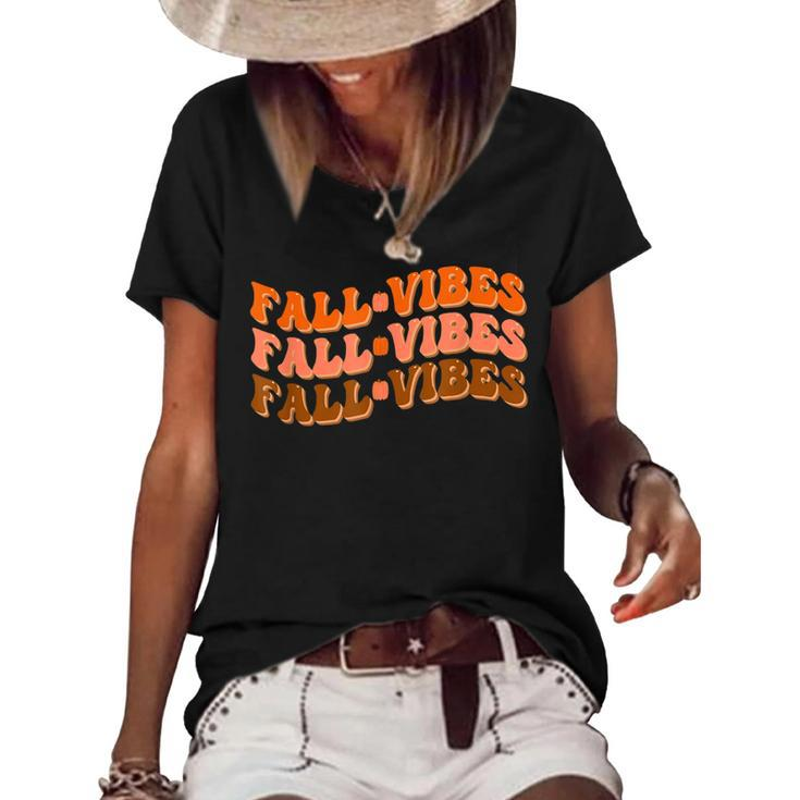 Fall Vibes Thanksgiving Retro Groovy  Women's Short Sleeve Loose T-shirt