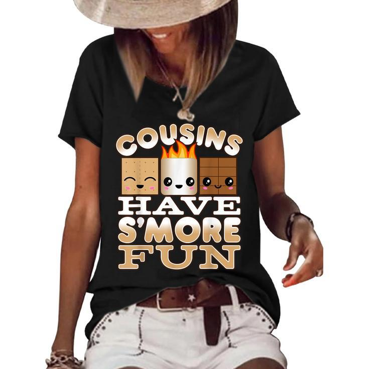 Family Camping  For Kids Cousins Have Smore Fun  Women's Short Sleeve Loose T-shirt