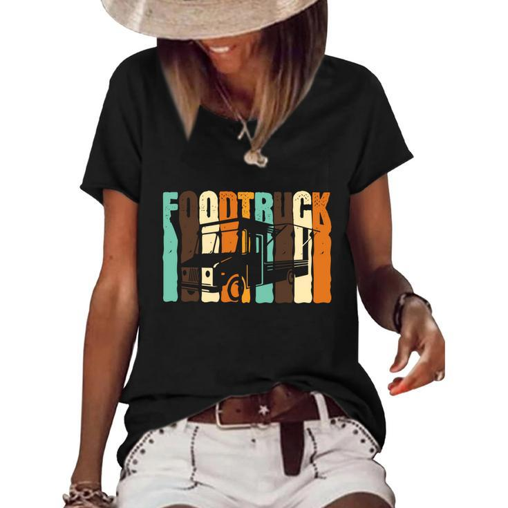Fast Food Trucker Driver Retro Burger Street Food Truck Cool Gift Women's Short Sleeve Loose T-shirt