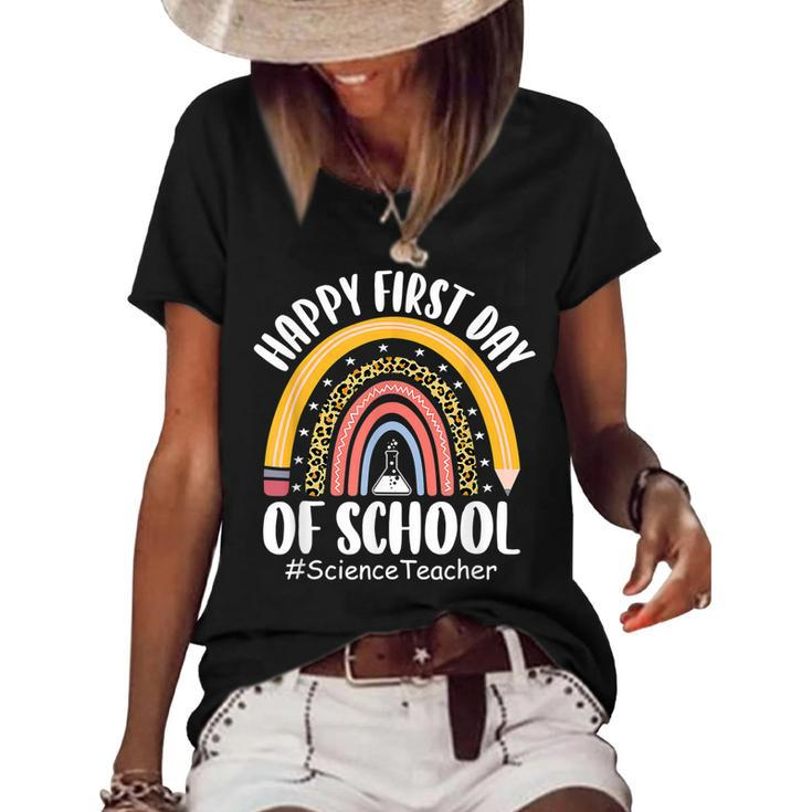 First Day Of School Science Teacher Rainbow Back To School  Women's Short Sleeve Loose T-shirt