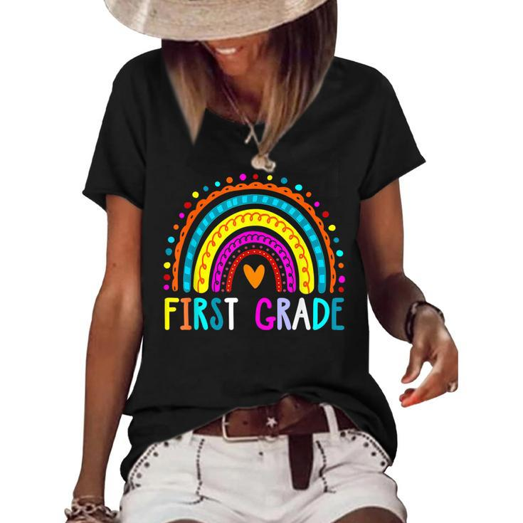 First Grade Rainbow Girls Boys Teacher Team 1St Grade Squad  V3 Women's Short Sleeve Loose T-shirt