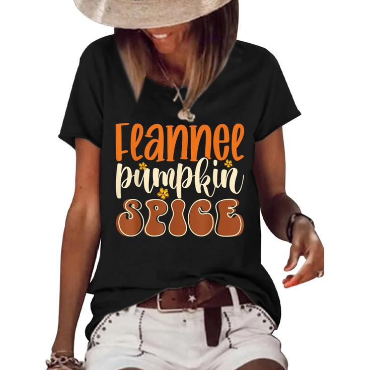 Flannel Pumpkin Spice Flower Vintage Style Fall Autumn Vibes  Women's Short Sleeve Loose T-shirt