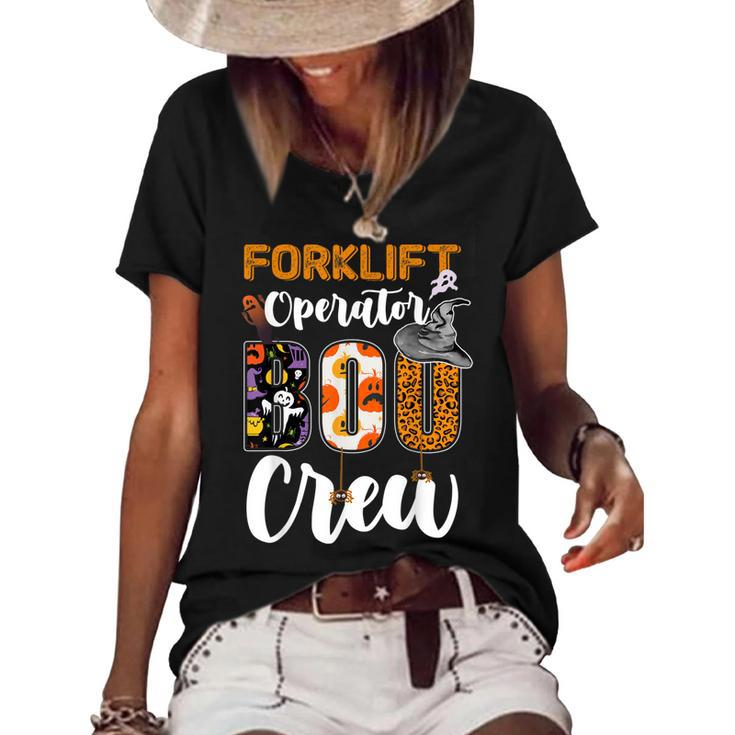 Forklift Operator Boo Crew Ghost Funny Halloween Matching  Women's Short Sleeve Loose T-shirt
