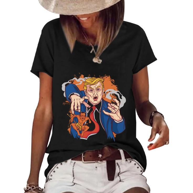 Funny Anti Biden Donald Trump Evil Biden Women's Short Sleeve Loose T-shirt