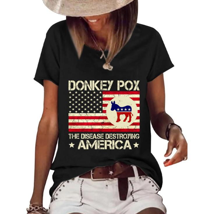Funny Anti Biden Donkey Pox The Disease Destroying America Funny Anti Biden Women's Short Sleeve Loose T-shirt