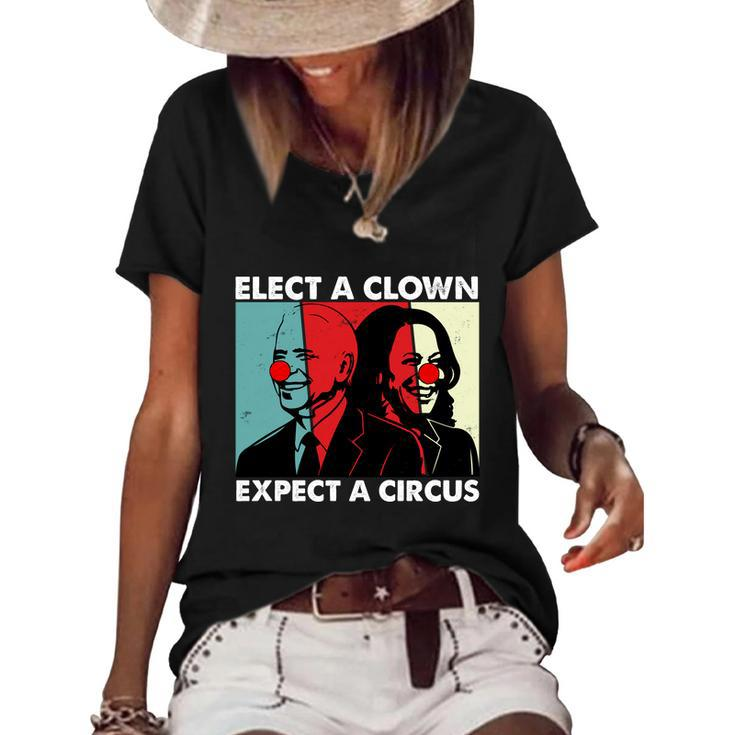 Funny Anti Biden Elect A Clown Expect A Circus Anti Joe Biden Design Women's Short Sleeve Loose T-shirt