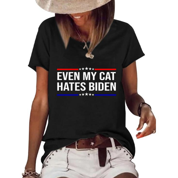 Funny Anti Biden Even My Cat Hates Biden Funny Anti Biden Fjb Women's Short Sleeve Loose T-shirt