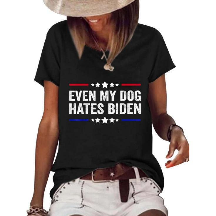 Funny Anti Biden Even My Dog Hates Biden Funny Anti President Joe Biden Women's Short Sleeve Loose T-shirt