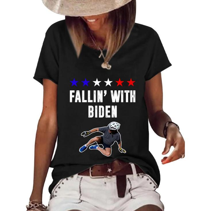 Funny Anti Biden Fallin With Biden Funny Joe Biden Bike Fall Women's Short Sleeve Loose T-shirt