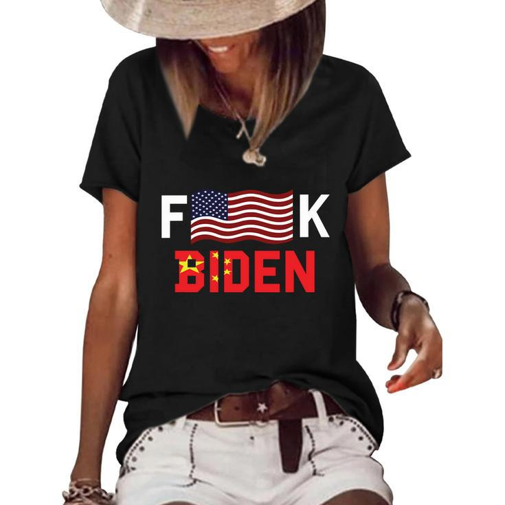 Funny Anti Biden Fjb Bare Shelves Bareshelves Biden Sucks Political Humor Women's Short Sleeve Loose T-shirt