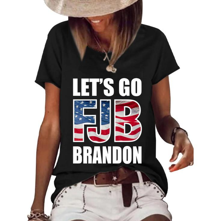 Funny Anti Biden Fjb Lets Go Brandon Fjb Flag Image Apparel Women's Short Sleeve Loose T-shirt