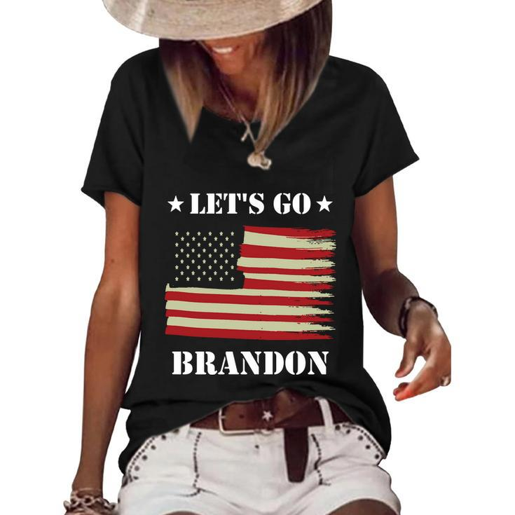 Funny Anti Biden Fjb Lets Go Brandon Let Go Brandon American Flag Republic Women's Short Sleeve Loose T-shirt