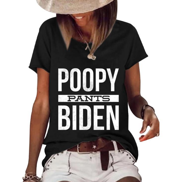 Funny Anti Biden Fjb Lets Go Brandon Poopy Pants Biden Anti Joe Biden F Jo Women's Short Sleeve Loose T-shirt